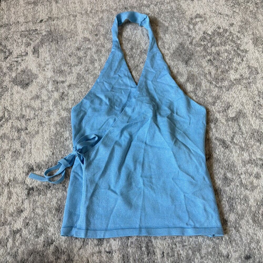 Frankies Bikinis Lullaby Halter Wrap Top Blue Vanilla S
